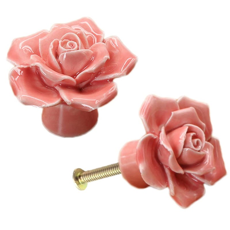 ESreake 12-Pack Rose Ceramic Knobs  Rose Flower Ceramic Vintage Pulls Kitchen Cabinet Dressing Table Dresser Handles with 3 Size Screws for Girl's Room Dresser Cupboard Wardrobe (12  Pink) - Image 4